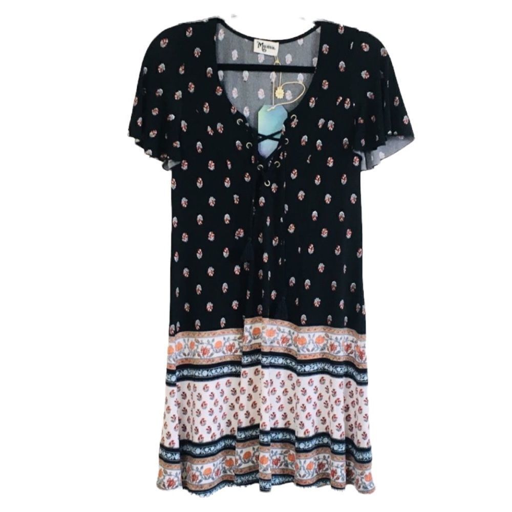 Show Me Your Mumu Boho Matilda Lace Up Mini Dress Sz XS NWT
